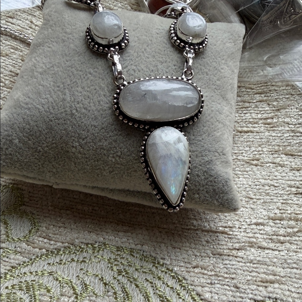 Rainbow Moonstone Necklace in Sterling Silver Base 16-20" adjustable size